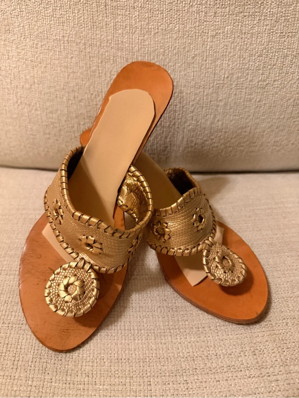 Jack Rogers Gold Wedge Sandals with Embellished Toe
